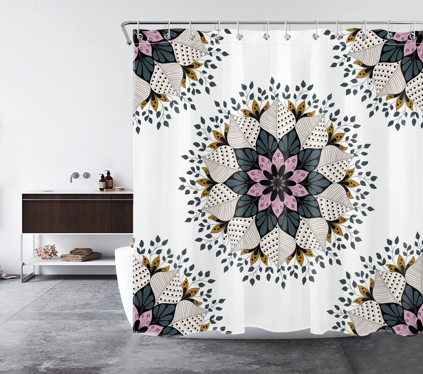Bohemian Leaf And Floral Print Shower Curtain For Bathroom Decor - Image 2