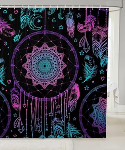 Bohemian Mandala Shower Curtain with Purple Dream Catchers for Boys