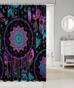 Bohemian Mandala Shower Curtain with Purple Dream Catchers for Boys