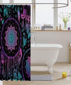 Bohemian Mandala Shower Curtain with Purple Dream Catchers for Boys