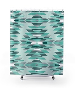 Bohemian Mint Shower Curtain with Southwestern Style Prints