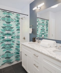Bohemian Mint Shower Curtain with Southwestern Style Prints