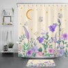 Bohemian Moon And Star, Butterfly And Plant Flower Print Shower Curtain For Bathroom Decor