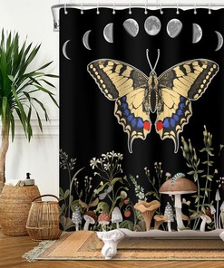 Bohemian Moon Phase Shower Curtain - Aesthetic Floral Botanical Mushroom Bathroom Accessories For A Creative Look