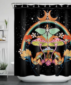 Bohemian Moth Psychedelic Mushroom Shower Curtain for Bathroom Decor
