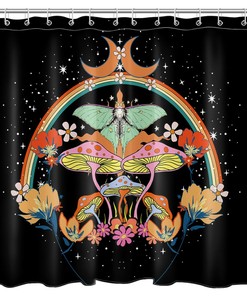 Bohemian Moth Psychedelic Mushroom Shower Curtain for Bathroom Decor