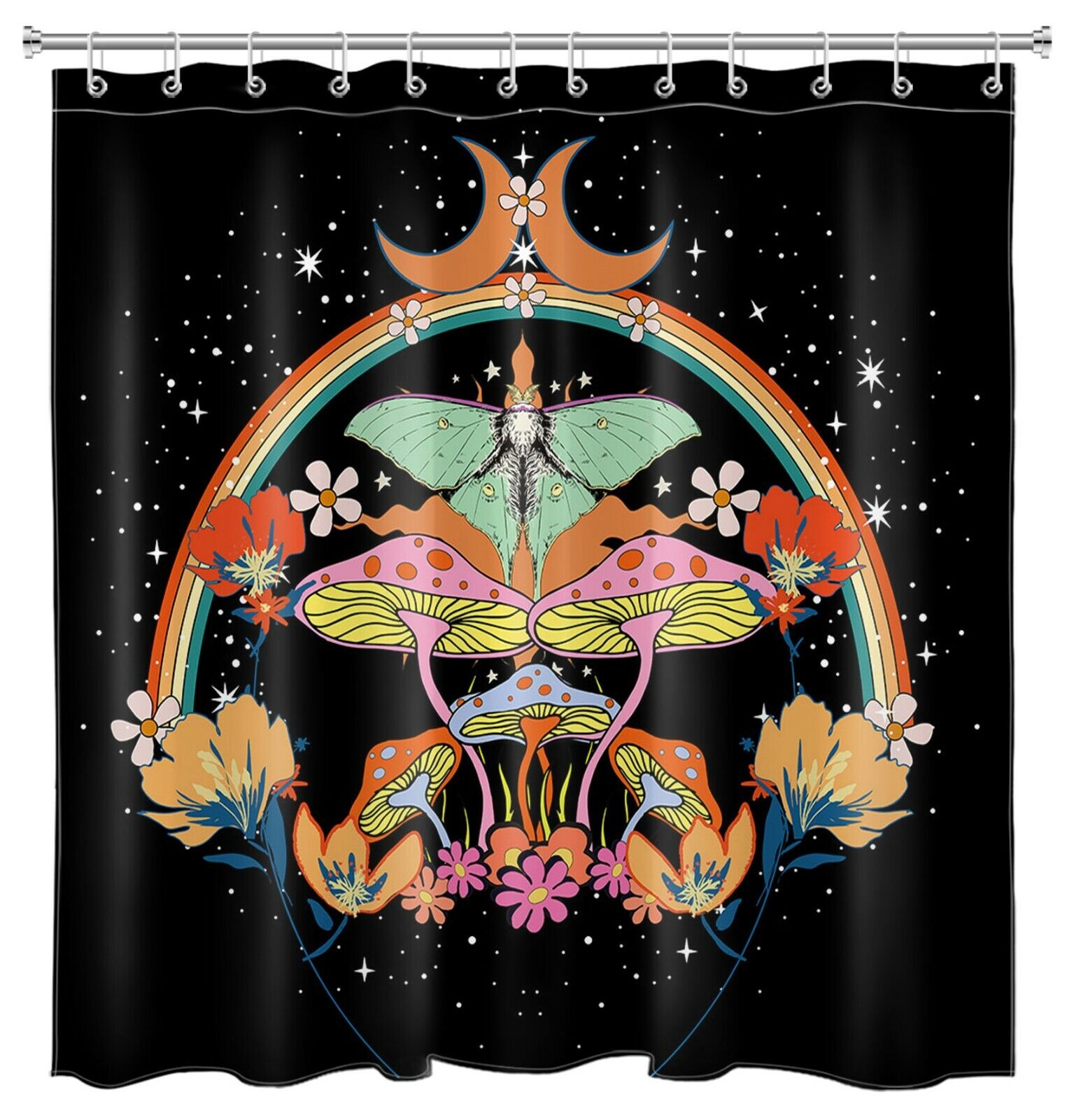 Bohemian Moth Psychedelic Mushroom Shower Curtain for Bathroom Decor