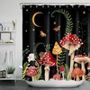 Bohemian Mushroom Butterfly Moon Shower Curtain, Psychedelic Bathroom Decor