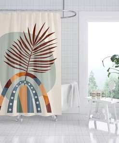 Bohemian Palm Leaves And Rainbow Printed Shower Curtain For Colorful Bathroom Decor