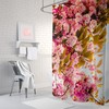 Bohemian Pink Floral Shower Curtain with Blue Background for a Boho Bathroom