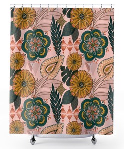 Bohemian Pink Shower Curtain with Plant Lady and Urban Jungle Decor for Chic Bathrooms