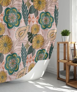 Bohemian Pink Shower Curtain with Plant Lady and Urban Jungle Decor for Chic Bathrooms