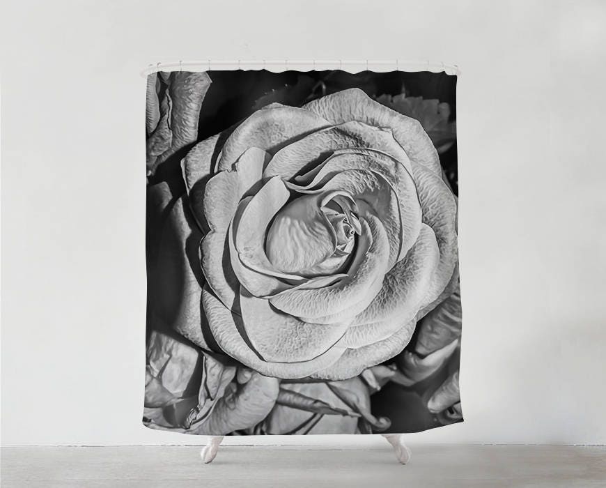Bohemian Rose Shower Curtain In Black And White, A Unique Wedding Gift For The Contemporary Couple