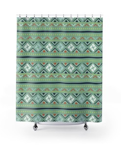Bohemian Shapes Sage Green Print Shower Curtain for a Modern and Chic Bathroom