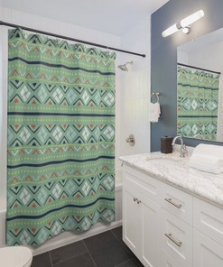 Bohemian Shapes Sage Green Print Shower Curtain for a Modern and Chic Bathroom