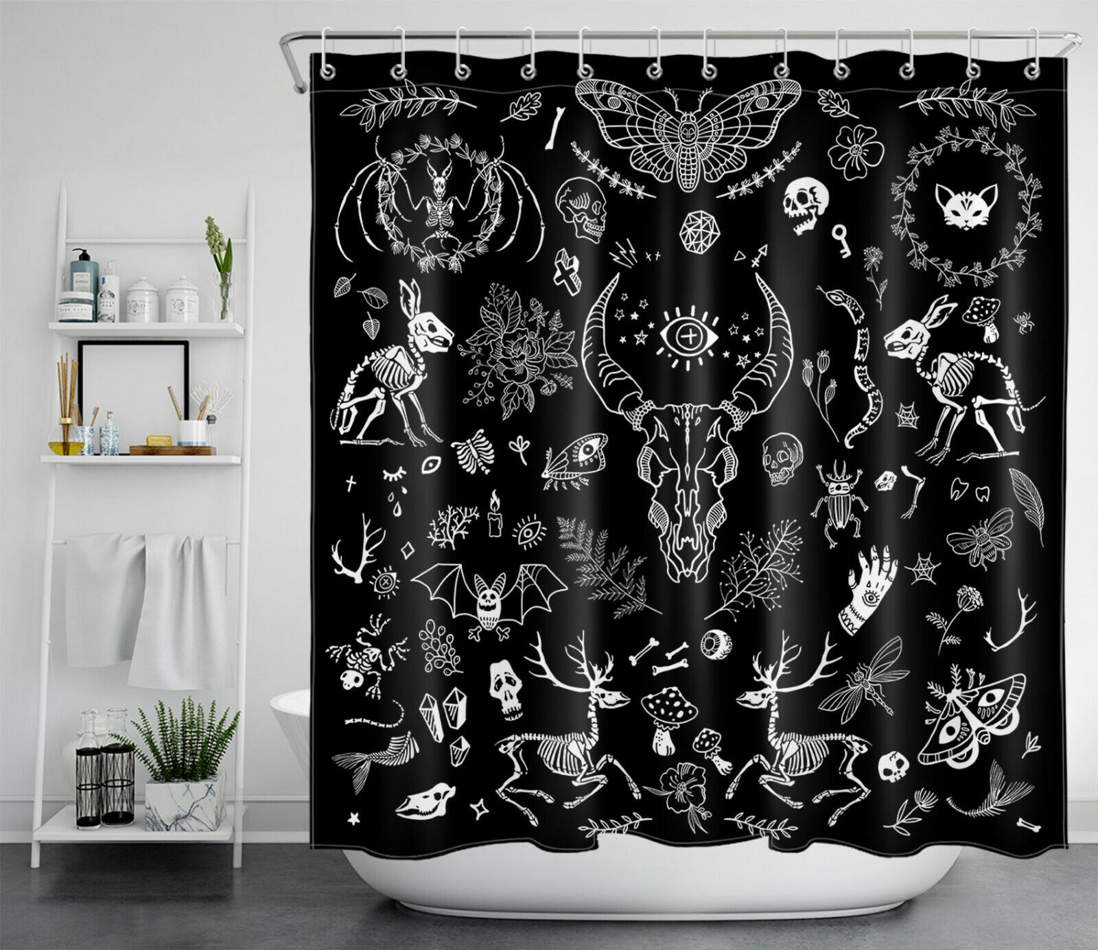 Bohemian Shower Curtain With Skull & Butterfly Design For Day Of The Dead - Image 2