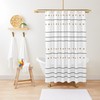 Bohemian Shower Curtain with Mudcloth Print, Gray Stripes, and Beige Dots for a Minimalist Look