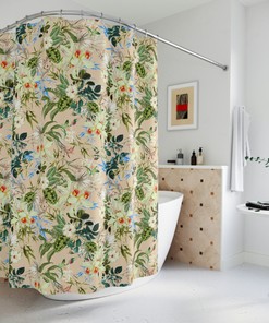 Bohemian Shower Curtain with Tropical Flowers and Leaves for a Funky Bathroom