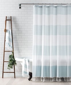 Bohemian Striped Shower Curtain With Tassel, Colorful Bathroom Decorr 