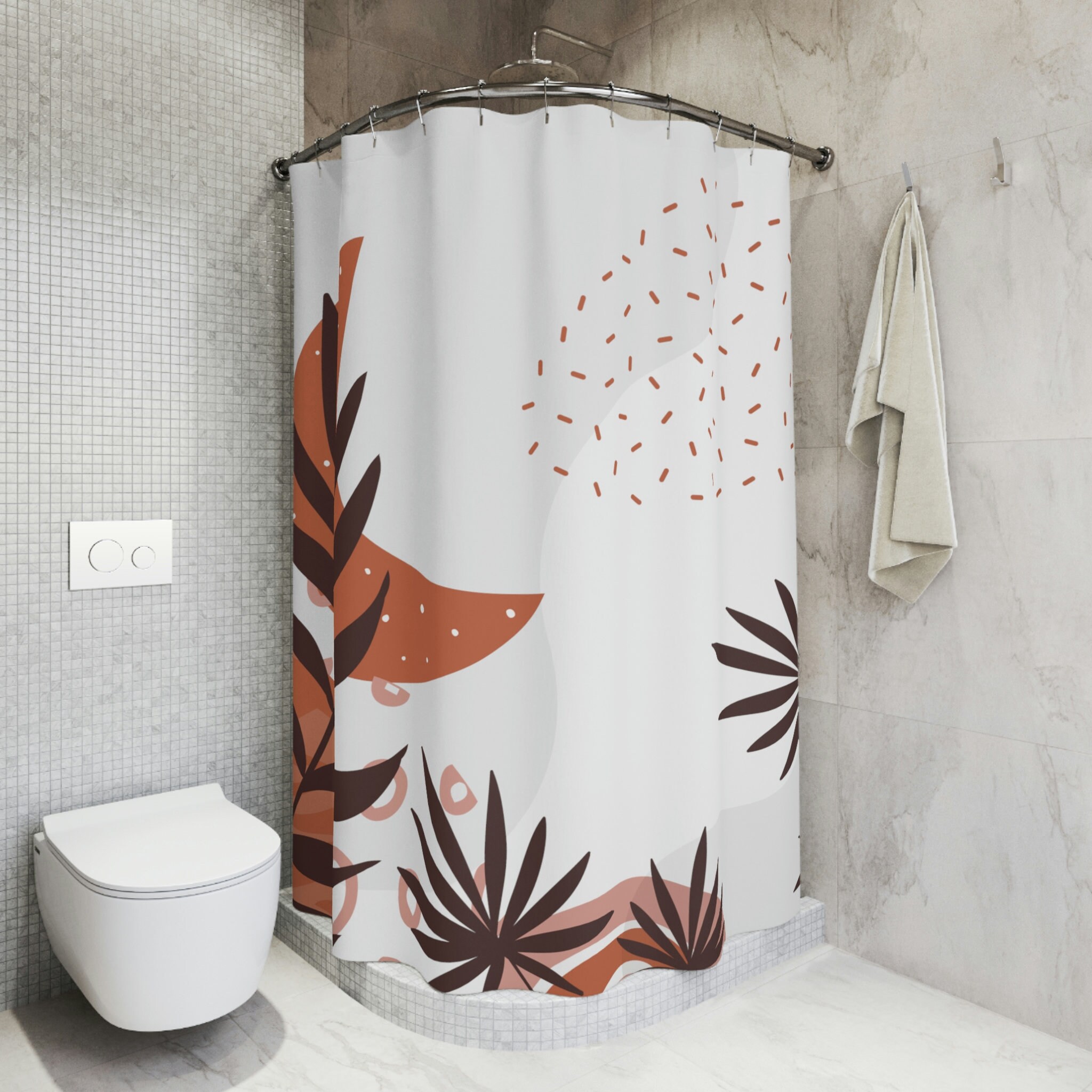 Bohemian Style Moon Phase Shower Curtain, Boho Chic Bathroom Decor