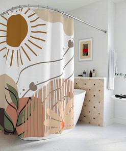 Bohemian Style Sunburst Shower Curtain, Boho Chic Bathroom Decor