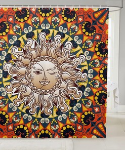 Bohemian Sun and Moon Shower Curtain for Kids Bathroom, Waterproof and Mandala Design