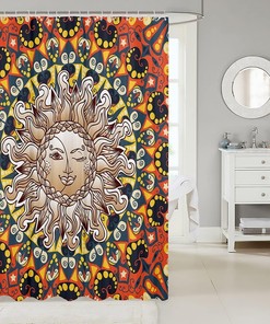 Bohemian Sun and Moon Shower Curtain for Kids Bathroom, Waterproof and Mandala Design