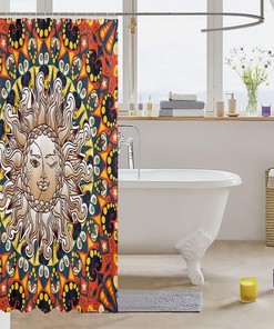 Bohemian Sun and Moon Shower Curtain for Kids Bathroom, Waterproof and Mandala Design