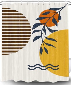 Bohemian Sun with Leaves Print Fabric Shower Curtain for a Nature themed Bathroom