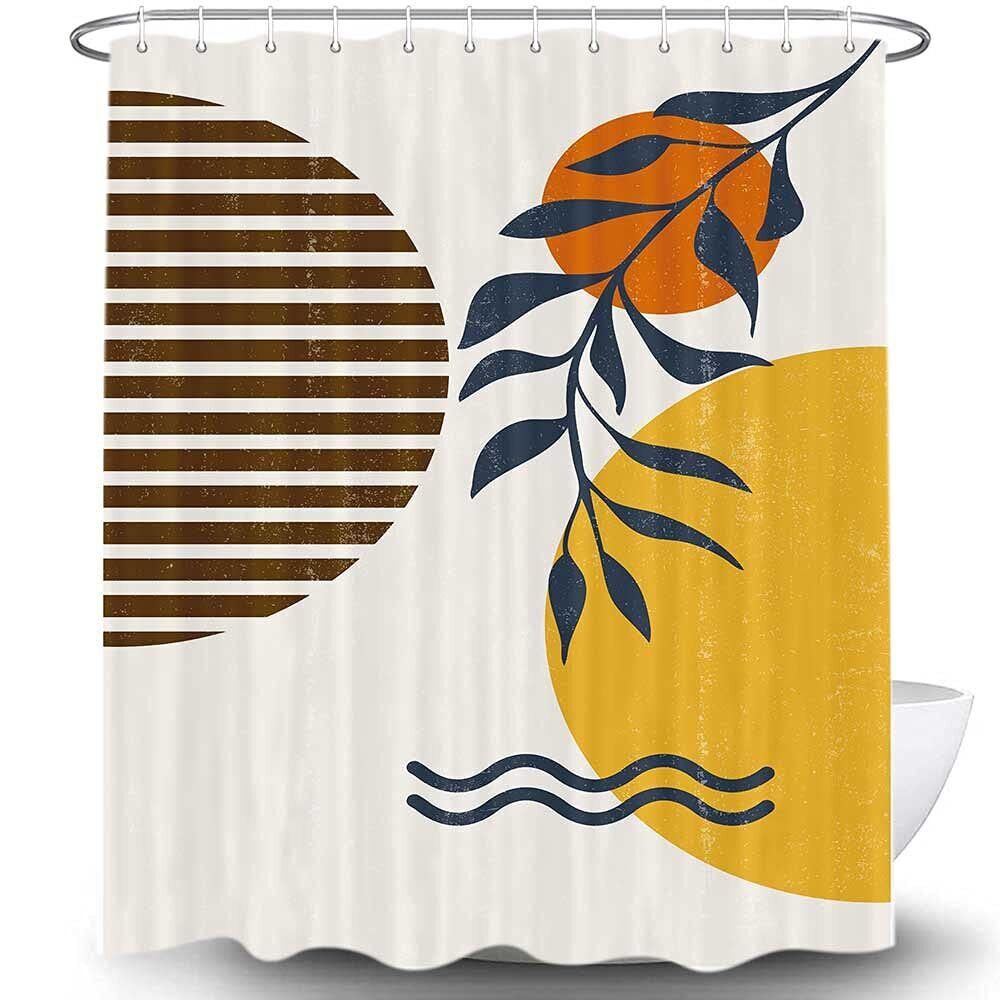 Bohemian Sun with Leaves Print Fabric Shower Curtain for a Nature themed Bathroom