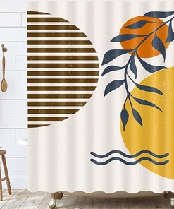 Bohemian Sun with Leaves Print Fabric Shower Curtain for a Nature themed Bathroom