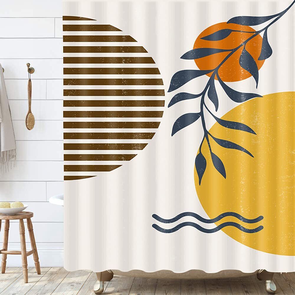 Bohemian Sun with Leaves Print Fabric Shower Curtain for a Nature themed Bathroom