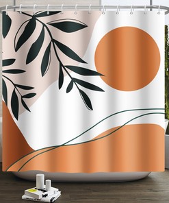 Bohemian Sunset Mountain Mid Century Shower Curtain with Abstract Geometric Design for a Modern Rustic Bath Dcor