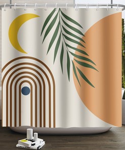 Bohemian Sunset Mountain Mid Century Shower Curtain with Abstract Geometric Design for a Modern Rustic Bath Dcor