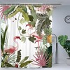Bohemian Tropical Shower Curtain For The Bathroom, Pink Green Leaf Flamingo Print, Waterproof Fabric