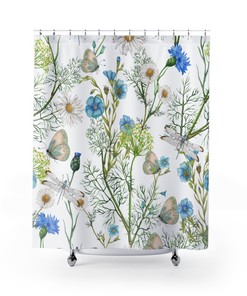 Bohemian Vintage Floral Butterfly Shower Curtain for Bathroom