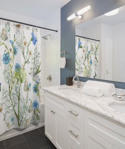 Bohemian Vintage Floral Butterfly Shower Curtain for Bathroom