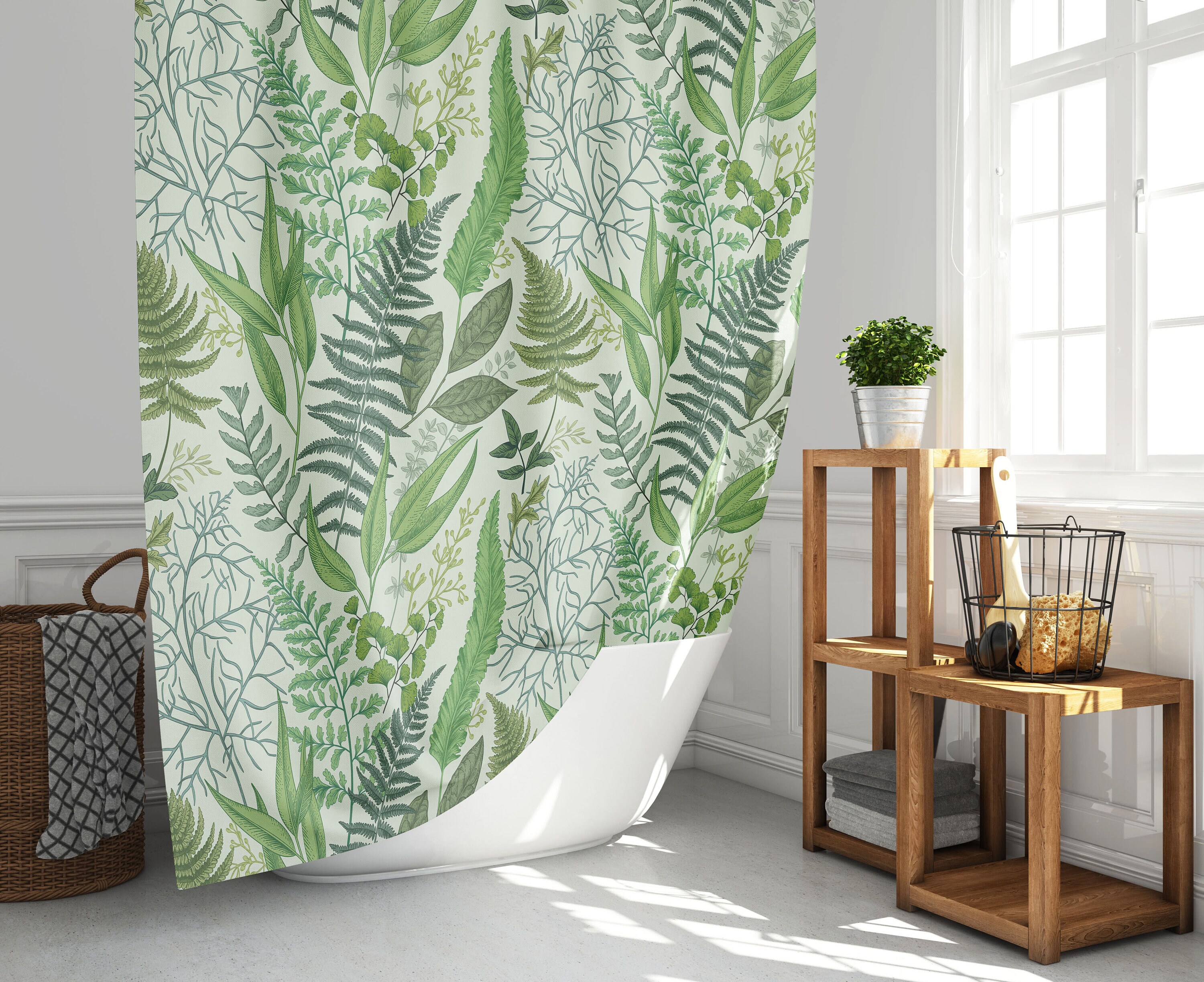 Bohemian Vintage Plant Lady Shower Curtain for Green Bathroom Decor