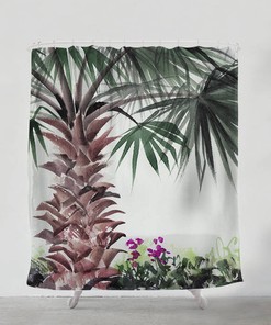 Bohemian Watercolor Palm Tree Shower Curtain, Artistic Bathroom Decor