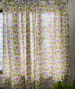 Bohemian White Floral Print Shower Curtain, Set of Two, Beach House Bathroom Decor