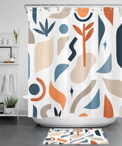 Boho Abstract Geometric And Plant Flower Print Shower Curtain For Bathroom