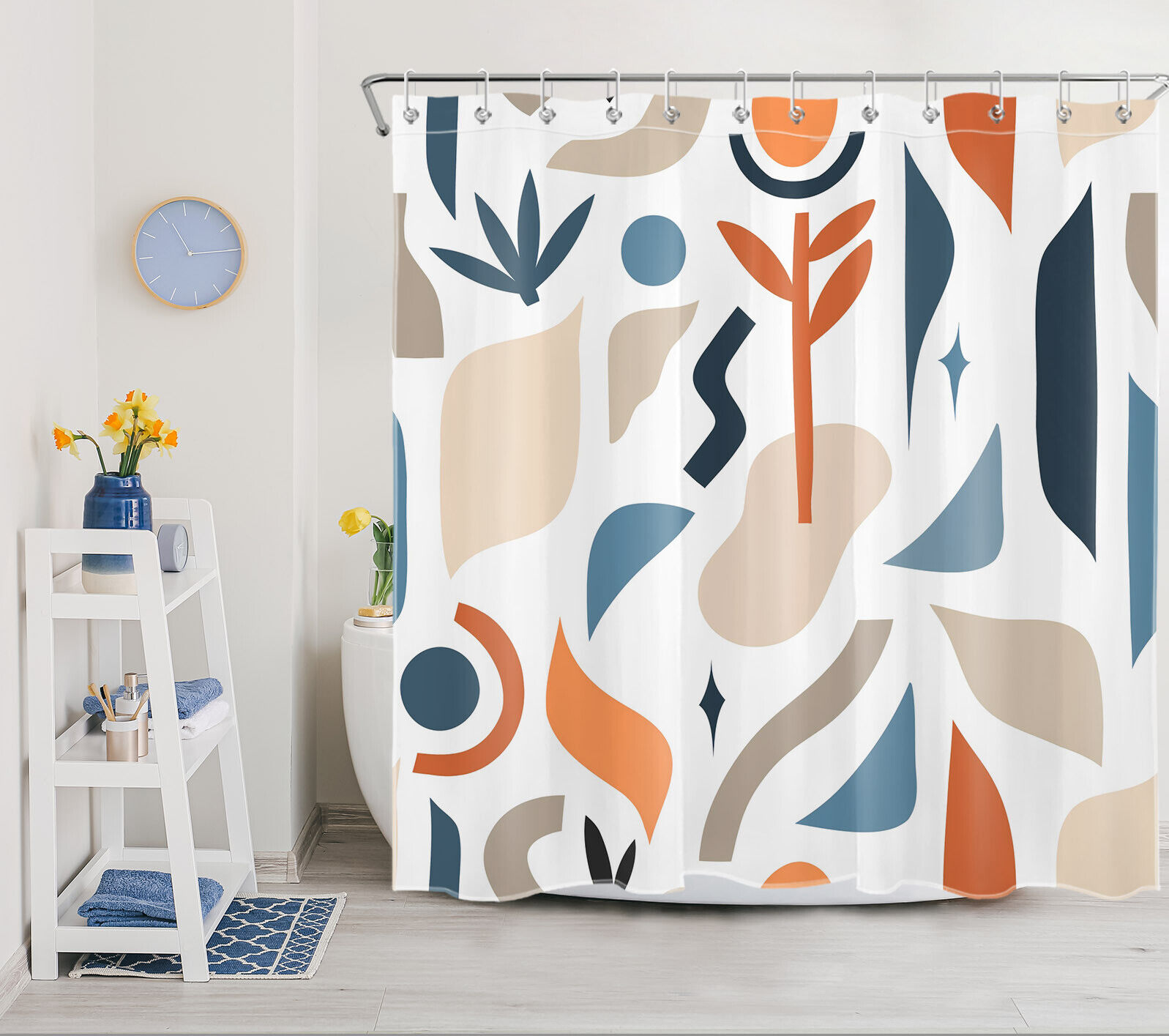 Boho Abstract Geometric And Plant Flower Print Shower Curtain For Bathroom - Image 2