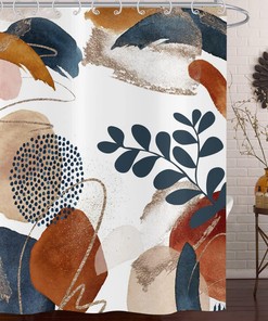 Boho Abstract Leaf Geometric Shower Curtain For Minimalist Bathroom Decor 
