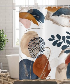 Boho Abstract Leaf Geometric Shower Curtain For Minimalist Bathroom Decor