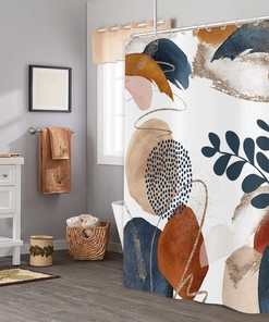 Boho Abstract Leaf Geometric Shower Curtain For Minimalist Bathroom Decor 