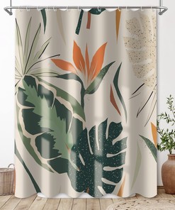 Boho Abstract Plant Palm Leaf Shower Curtain for Tropical Bathroom Decor
