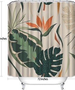 Boho Abstract Plant Palm Leaf Shower Curtain for Tropical Bathroom Decor