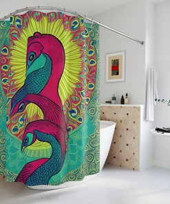 Boho Ai Art Cosmic Peacock Print Shower Curtain For Eclectic Bathroom Decor