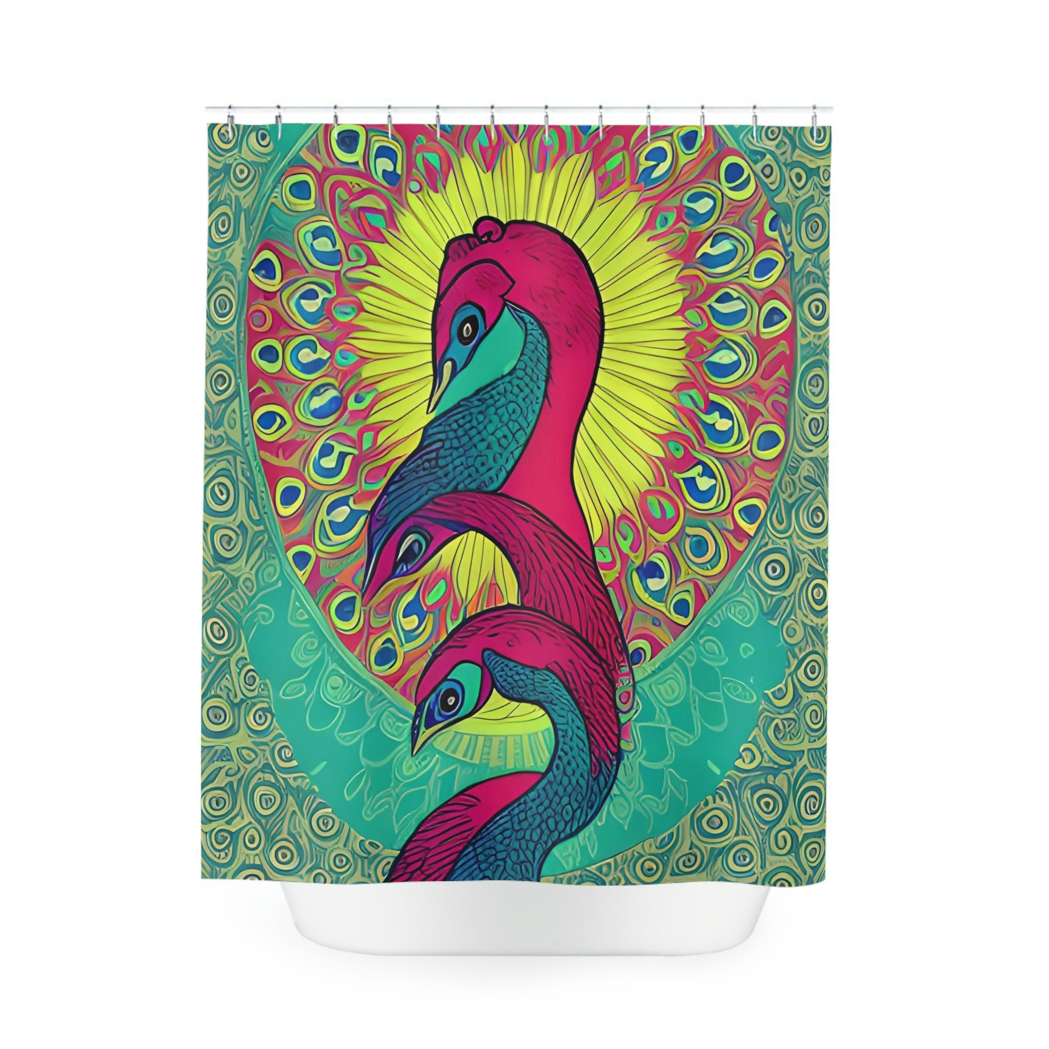 Boho Ai Art Cosmic Peacock Print Shower Curtain For Eclectic Bathroom Decor - Image 2