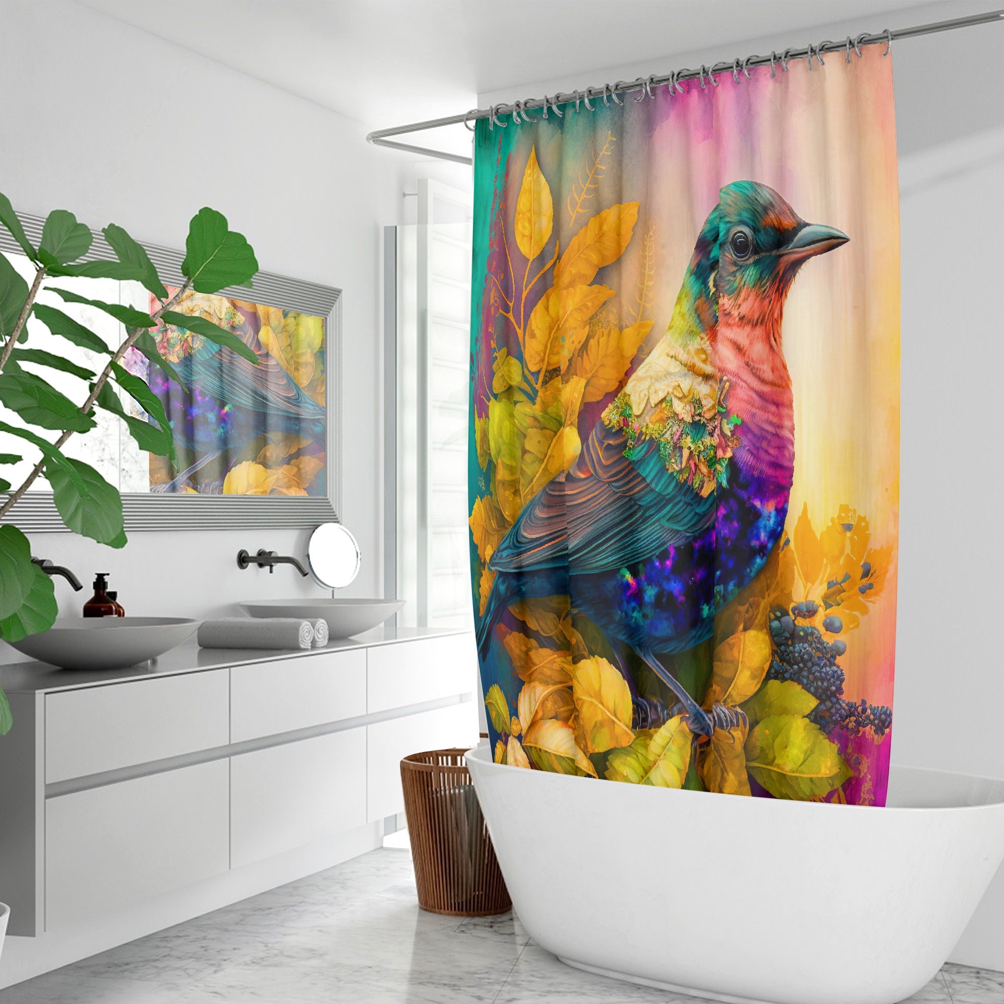 Boho Art Bird Shower Curtain For Modern Bathroom Decor - Image 2